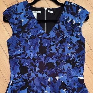 Maggy London Navy and Black Floral Midi Dress